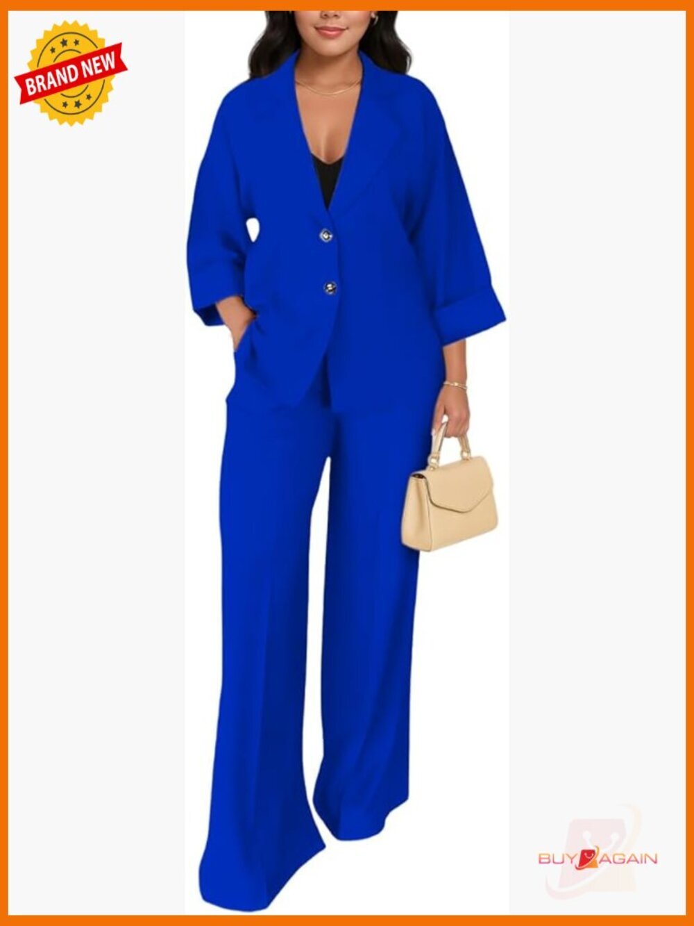 2 Piece Work Suit Set Blazer & Wide Leg Pants with Pockets